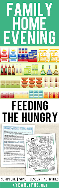 A Year of FHE // Your family will love this #LightTheWorld Family Home Evening lesson about Feeding The Hungry.  This FHE plan teaches how Jesus fed the hungry and why we should too.  Includes scripture, song, lesson, and two activities (one for young kids and another for older kids and teens) and also has a list of ways your family can feed the hungry this week! Your FHE is ready...just CLICK, PRINT, and TEACH!
