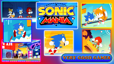 A banner for the review of Sonic Mania - a game with Sonic the Hedgehog on PS4, Xbox One, PC