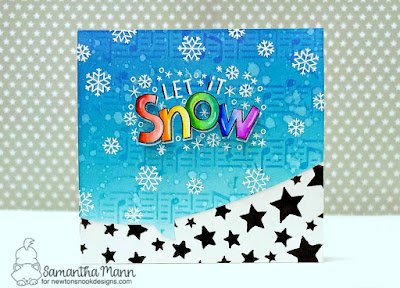 Let it Snow Card by Samantha Mann for Newton's Nook Designs, Heat Embossing, Music, Stencil, Distress Inks, Ink Blending, Cards #newtonsnook #distressinks #inkblending #christmascad #chrismas #stencil #diecuts