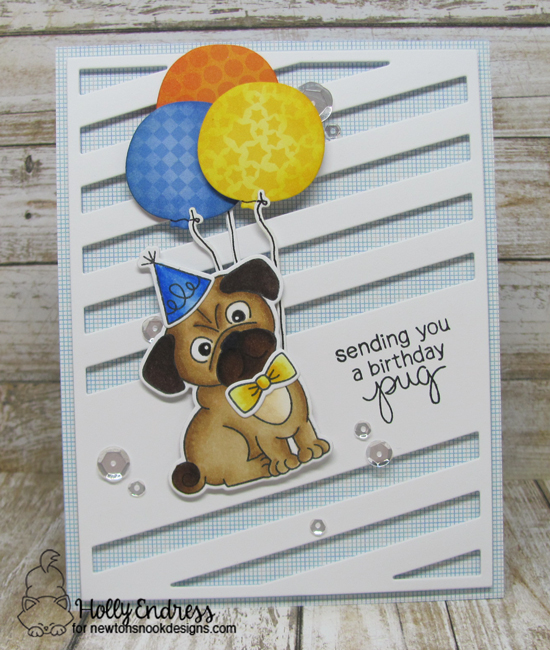 Pug Birthday Card by Holly Endress | Pug Hugs stamp set by Newton's Nook Designs #newtonsnook