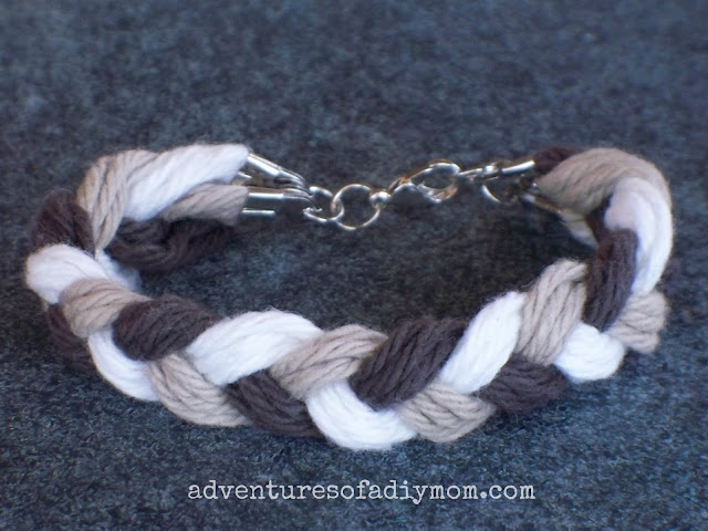 Brown, tan and white yarn bracelet