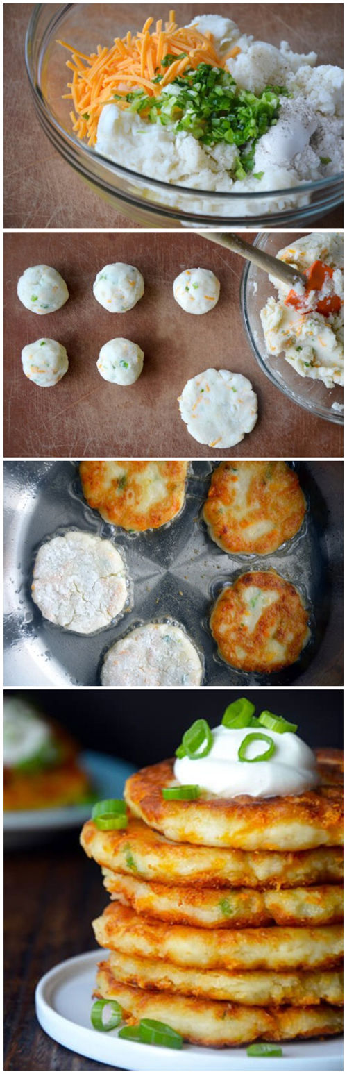 Cheesy Leftover Mashed Potato Pancakes