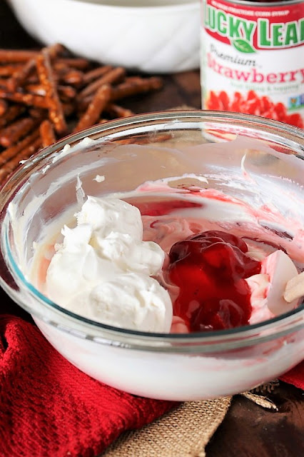 How to Make Strawberry Pretzel Salad Dip with Strawberry Pie Filling Image
