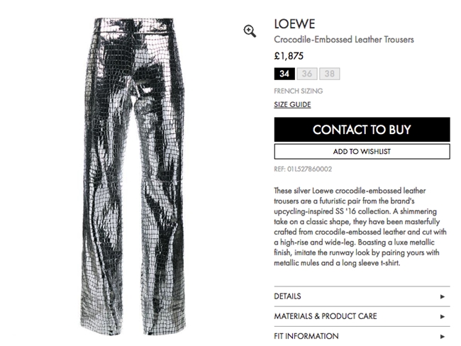 2016 SS Loewe Silver Crocodile-Embossed Leather Trousers Loewe銀色鱷魚壓紋長褲