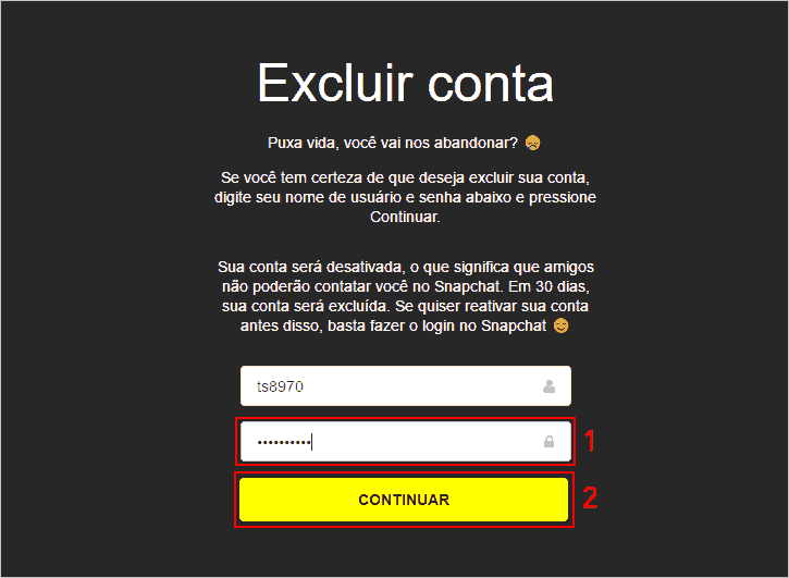 Excluindo conta do Snapchat