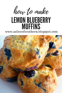 Light delicate muffins laced with the bright taste of lemon and bursting with plump juicy blueberries.  What could be more comforting for breakfast than that?  Slice of Southern