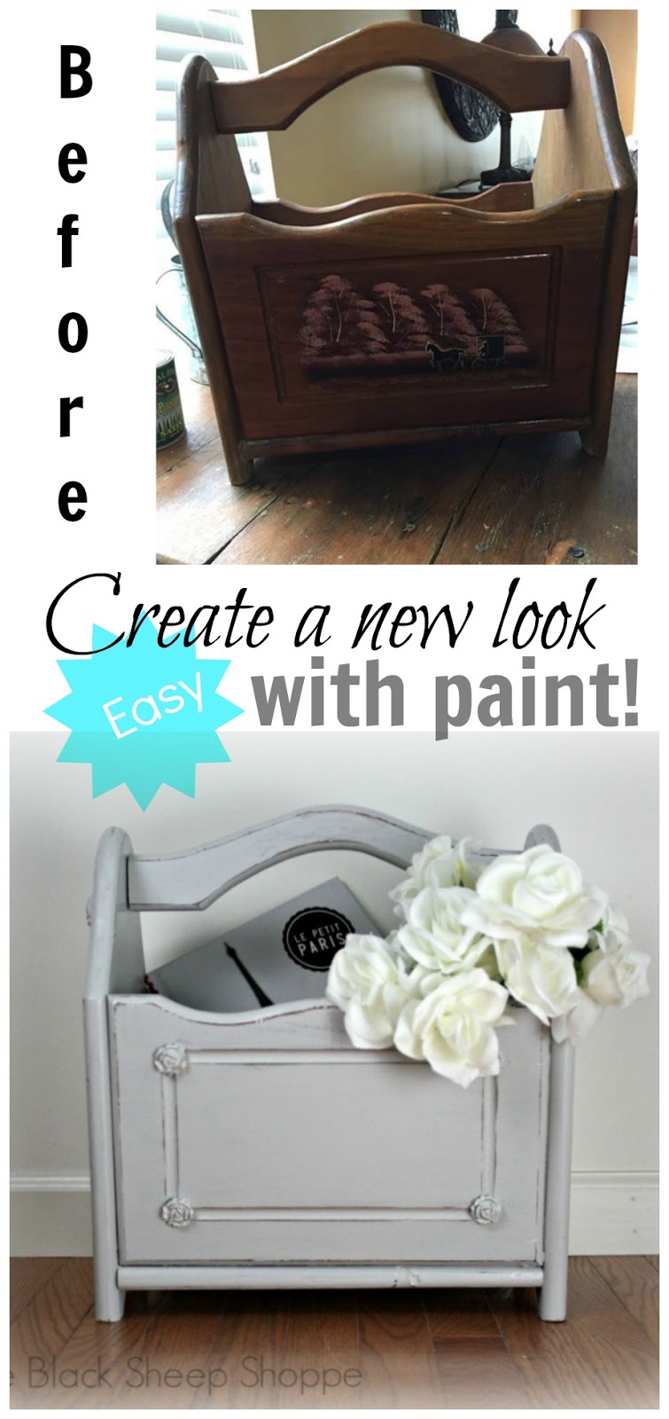 Before and after using General Finishes Milk Paint in Seagull Gray. Before and after using General Finishes Milk Paint in Seagull Gray.