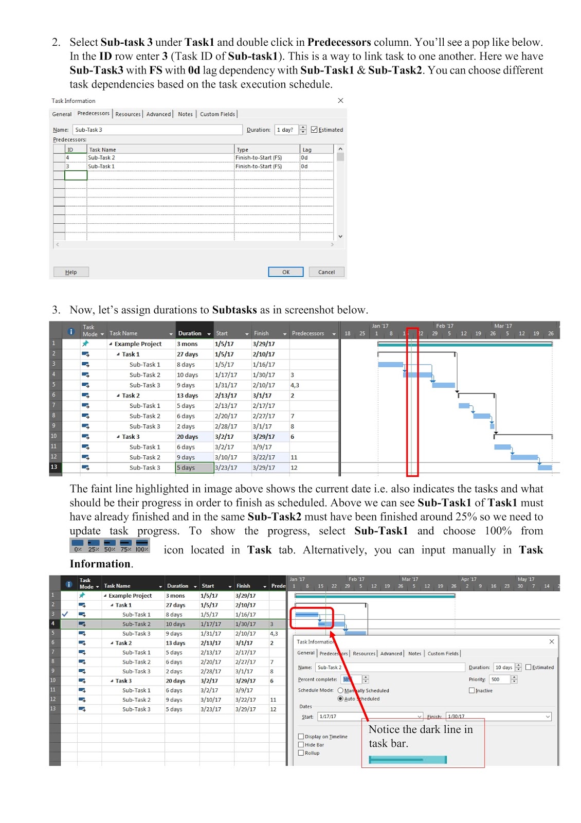 Working with "TASKS" in Microsoft Project 2016