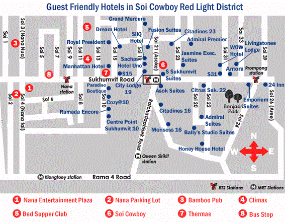 Soi Cowboy Girl Friendly Hotels Map. 