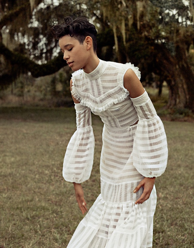 Porter Spring #13 2016, Janiece Dilone 2016 SS Erdem White Shoulder Cutout Dress Editorials