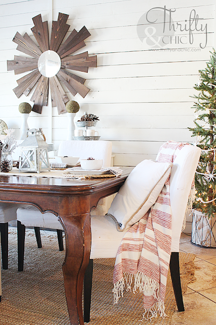 Christmas farmhouse decor and decorating ideas for dining room. Shiplap dining room, fixer upper style dining room