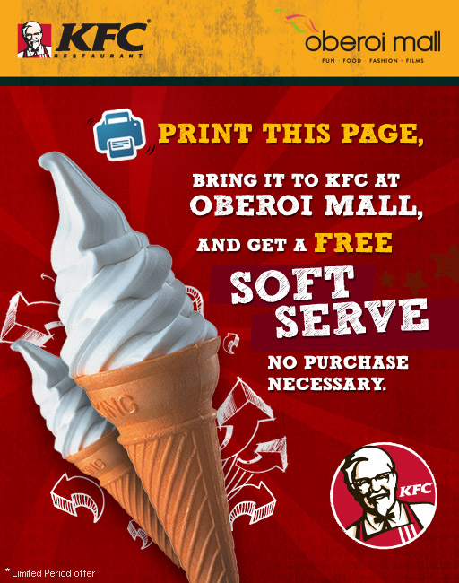 Enjoy Free SoftServe Ice Cream At KFC Restaurants, Oberoi Mall, Mumbai (No Purchase Needed)