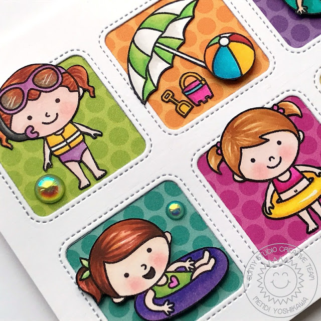 Sunny Studio Stamps: Beach Babies Summer Grid Style Card by Mendi Yoshikawa