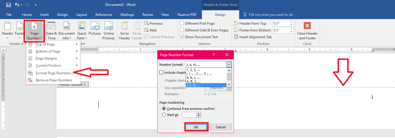insert different page numbers in word 2013