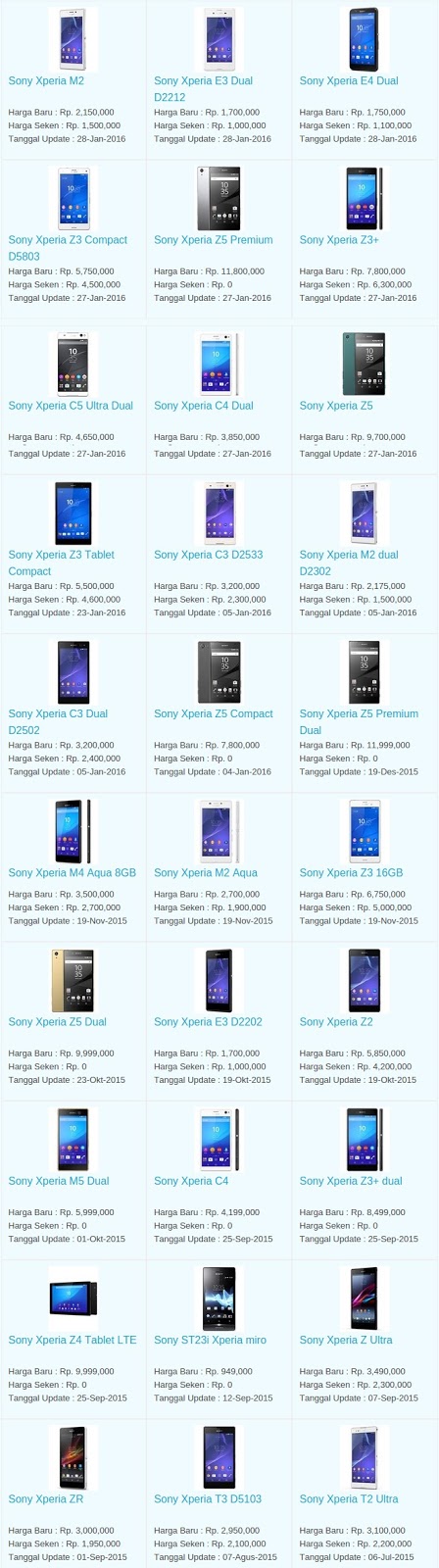 Daftar Harga Terbaru Hp Sony Maret 2016 Daftar Harga Terbaru Hp Sony Maret 2016
