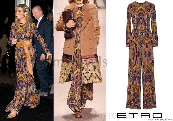 Queen Maxima wore ETRO Printed Stretch-Crepe Jumpsuit