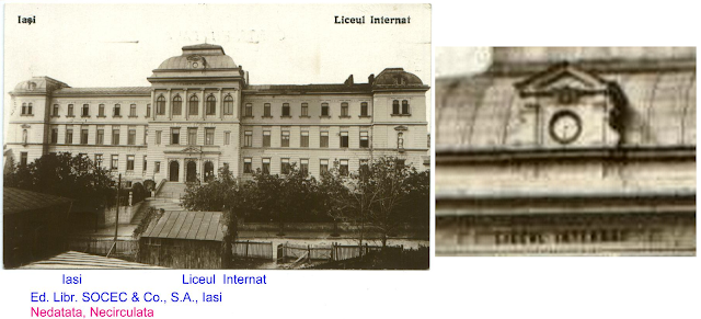 Ceasul de la Liceul Internat (înainte de 1948) + detaliu Ceasul de la Liceul Internat (înainte de 1948) + detaliu