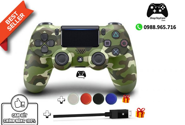 Tay Cầm Sony DualShock 4 PS4 Chĩnh Hãng Màu Rằn Ri Green Camo + Cáp USB Chơi Game Tối Ưu Cho PC / FO4 / FIFA