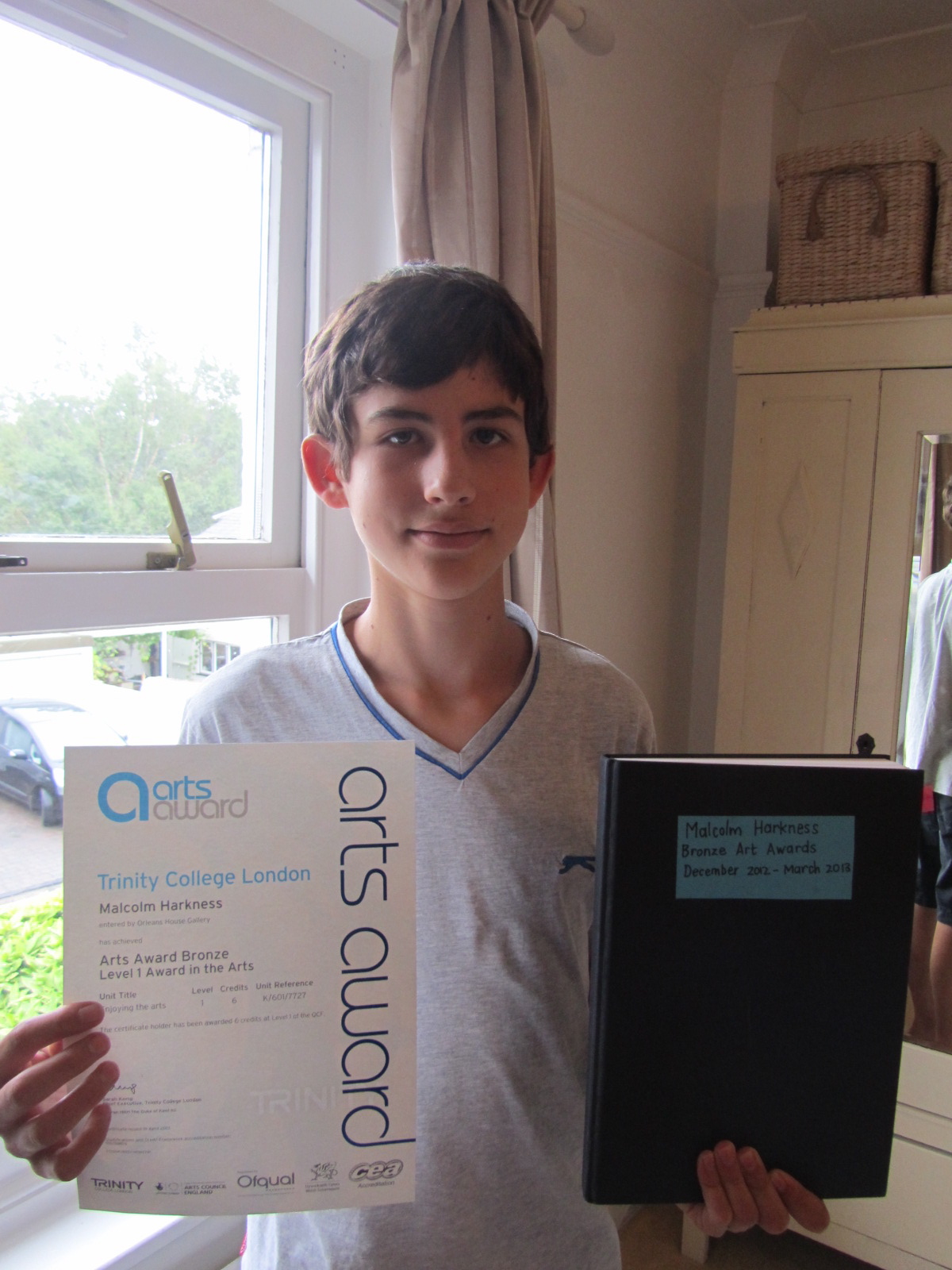 Malcolm's Milestones Bronze Arts Award Certificate