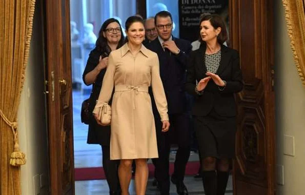 Crown Princess Victoria and Prince Daniel visited Roma, Italy, meet Laura Boldrini, wore Ralph Lauren dress