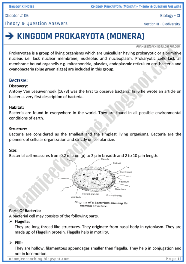 kingdom-prokaryatae-monera-descriptive-question-answers-biology-11th