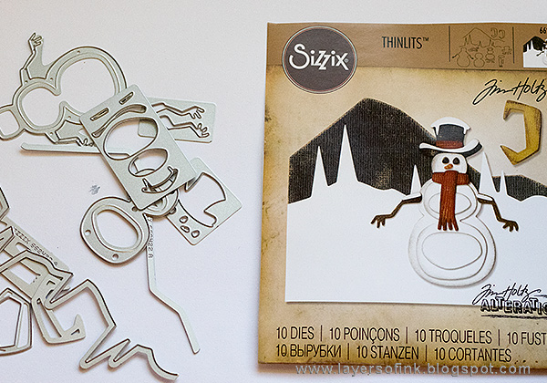 Layers of ink - Snowy Winter Tag Tutorial by Anna-Karin with Tim Holtz Sizzix Snowman Scene