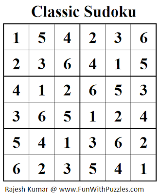 Classic Sudoku (Mini Sudoku Series #24) Solution