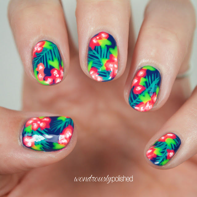 neon tropical nail art