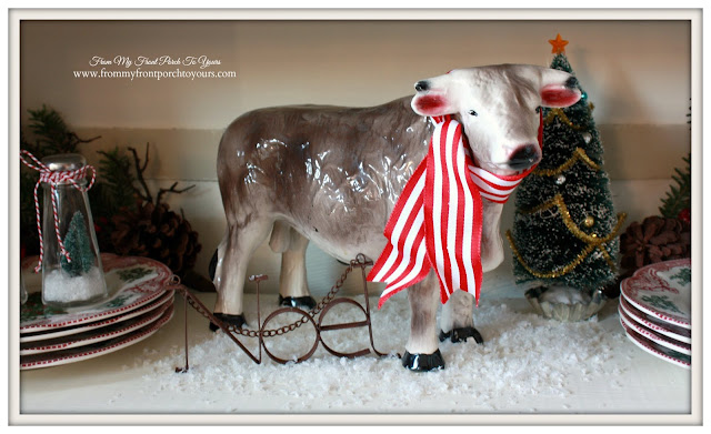 Farmhouse Christmas Kitchen-Christmas Vignette-Vintage Cow Bank-From My Front Porch To Yours