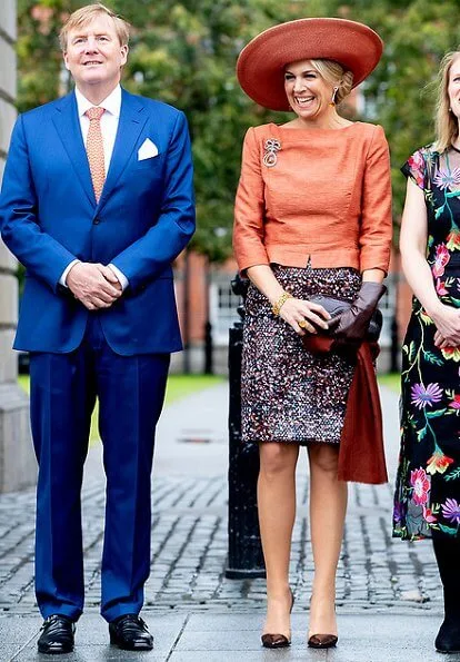 Queen Maxima wore a Natan blouse and Natan multicolor skirt, LK Bennett shoes.  Irish Prime Minister Leo Varadkar