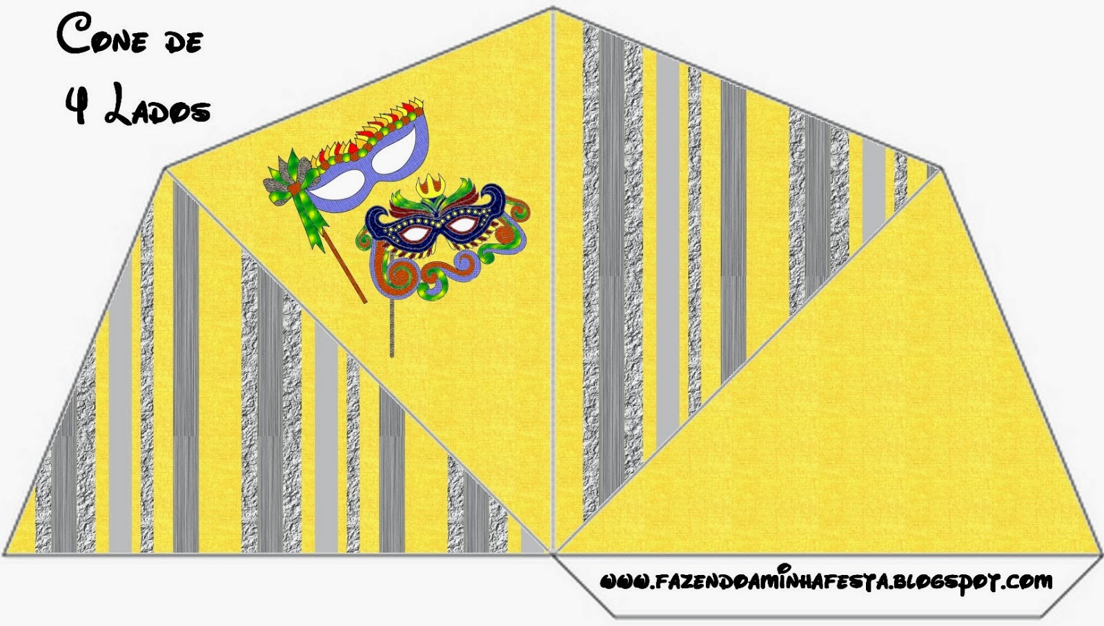 Máscaras de Carnaval: Imprimibles Gratuitos para Fiestas. Para conos de 4 lados.