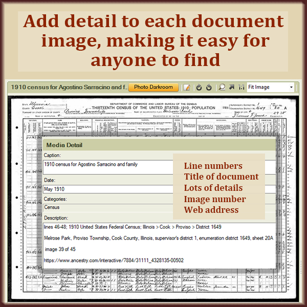 Add facts to each document in your family tree.