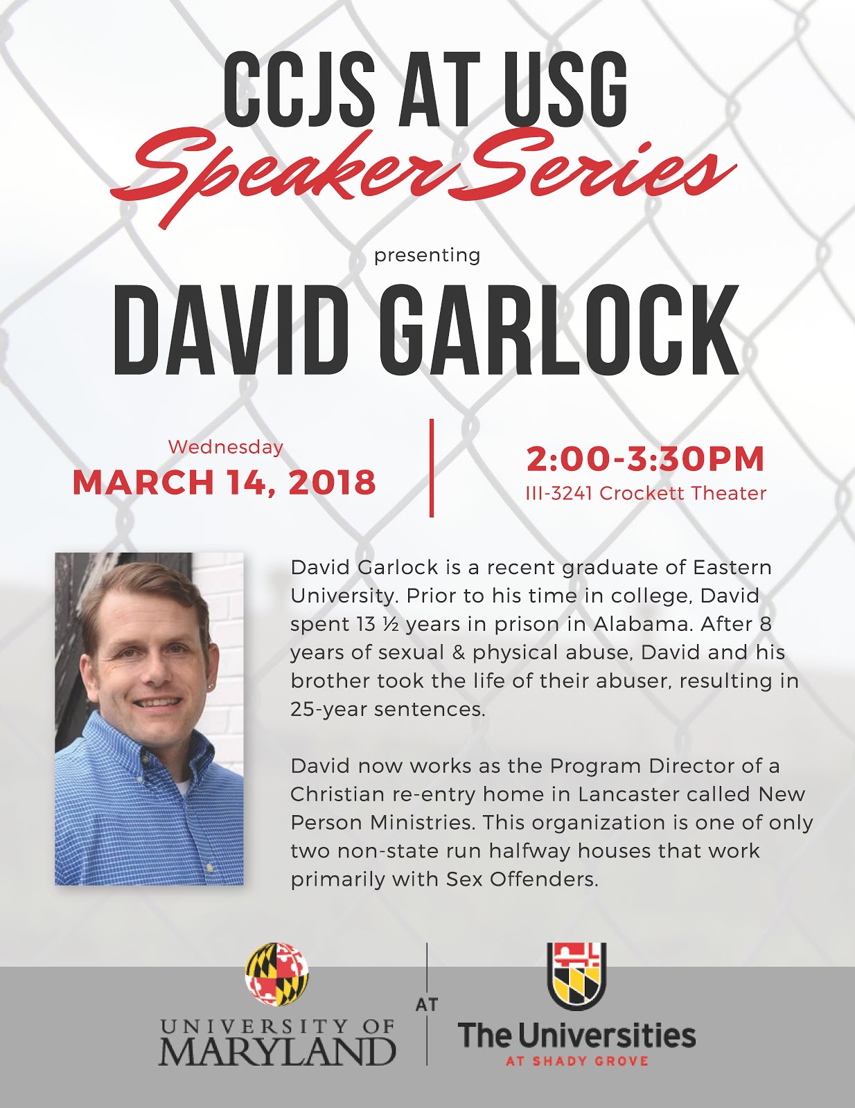 CCJS@USG News and Updates: Speaker Series: David Garlock