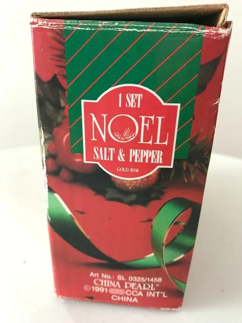 Noel by China Pearl 1991 Holly and Berries Salt and Pepper Shaker Set Original Box