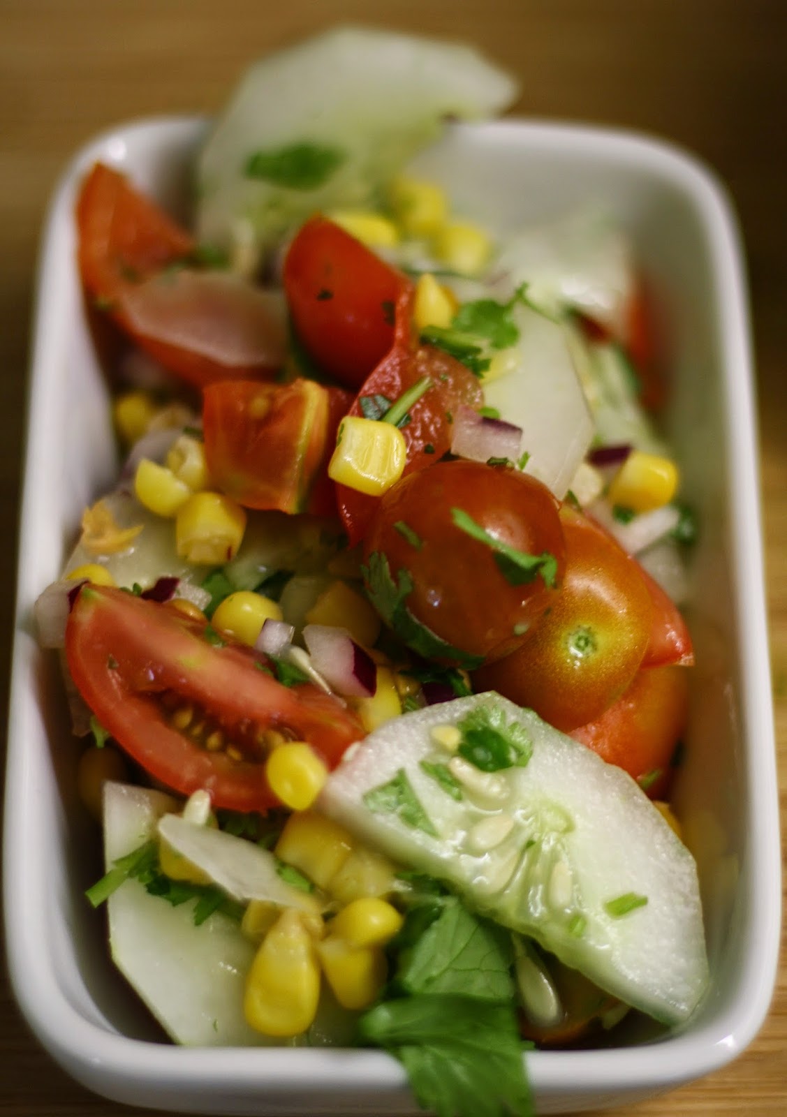 Kisses for Lily Belle Cucumber Corn and Tomato Salad