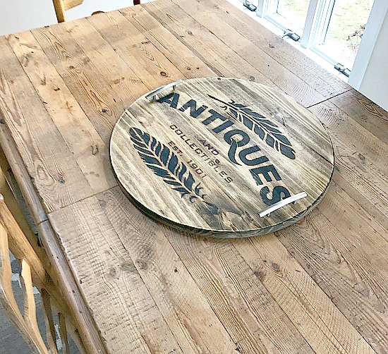 Wooden tray in center of table
