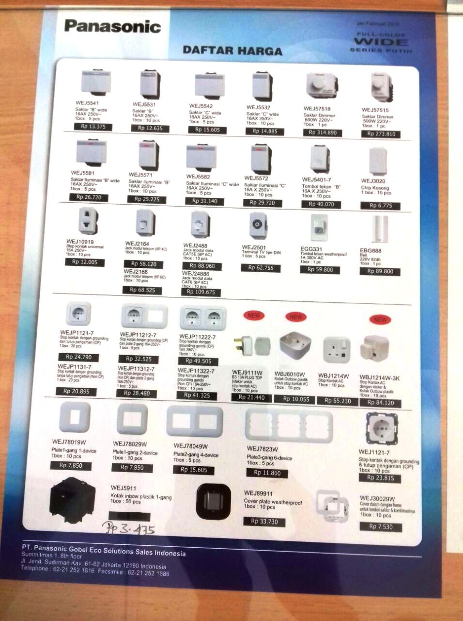 Supplier Peralatan Listrik Price List Saklar Panasonic