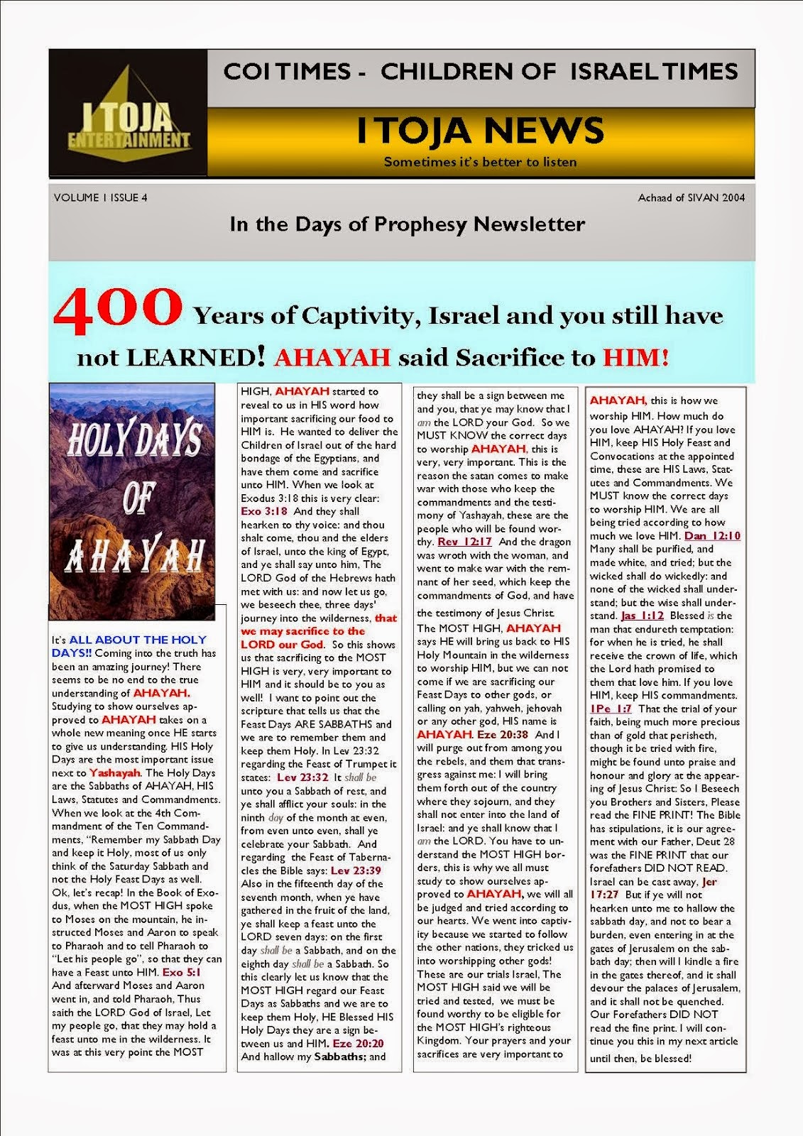 Holy Days Article