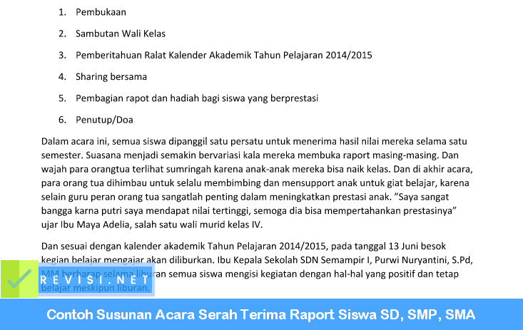 Contoh Susunan Acara Serah Terima Raport Siswa SD, SMP, SMA | Revisi Baru
