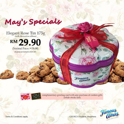 Famous Amos Malaysia Elegant Rose Tin 175g Cookies Gift