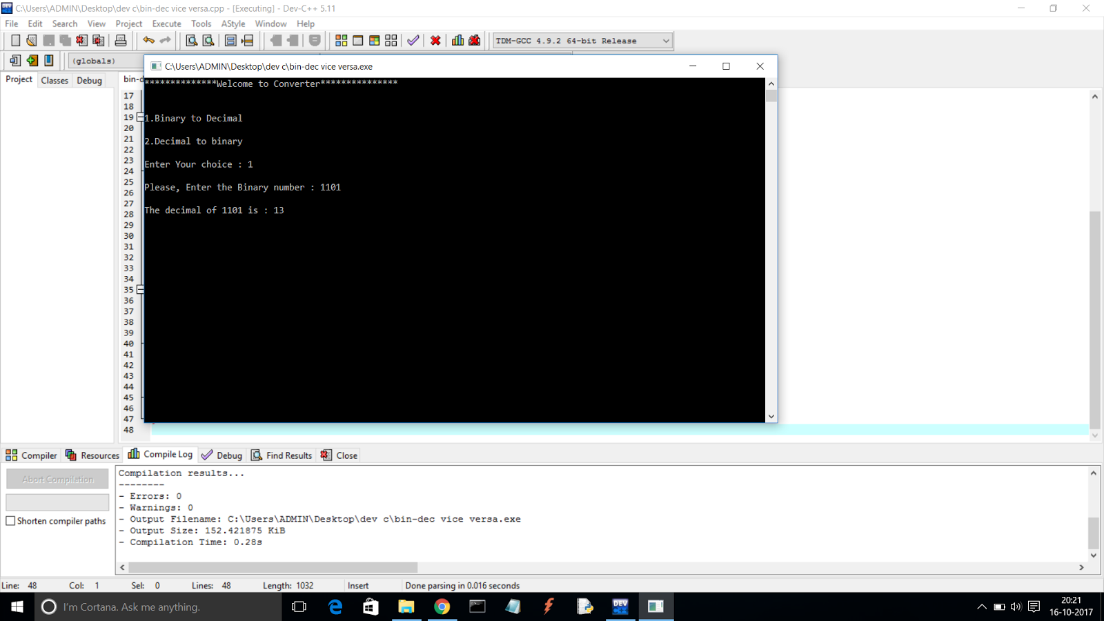 Cprogram to Convert Binary Number to Decimal Number and ViceVersa