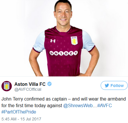 John Terry Named Aston Villa Captain For 2017/18 Season John Terry Named Aston Villa Captain For 2017/18 Season