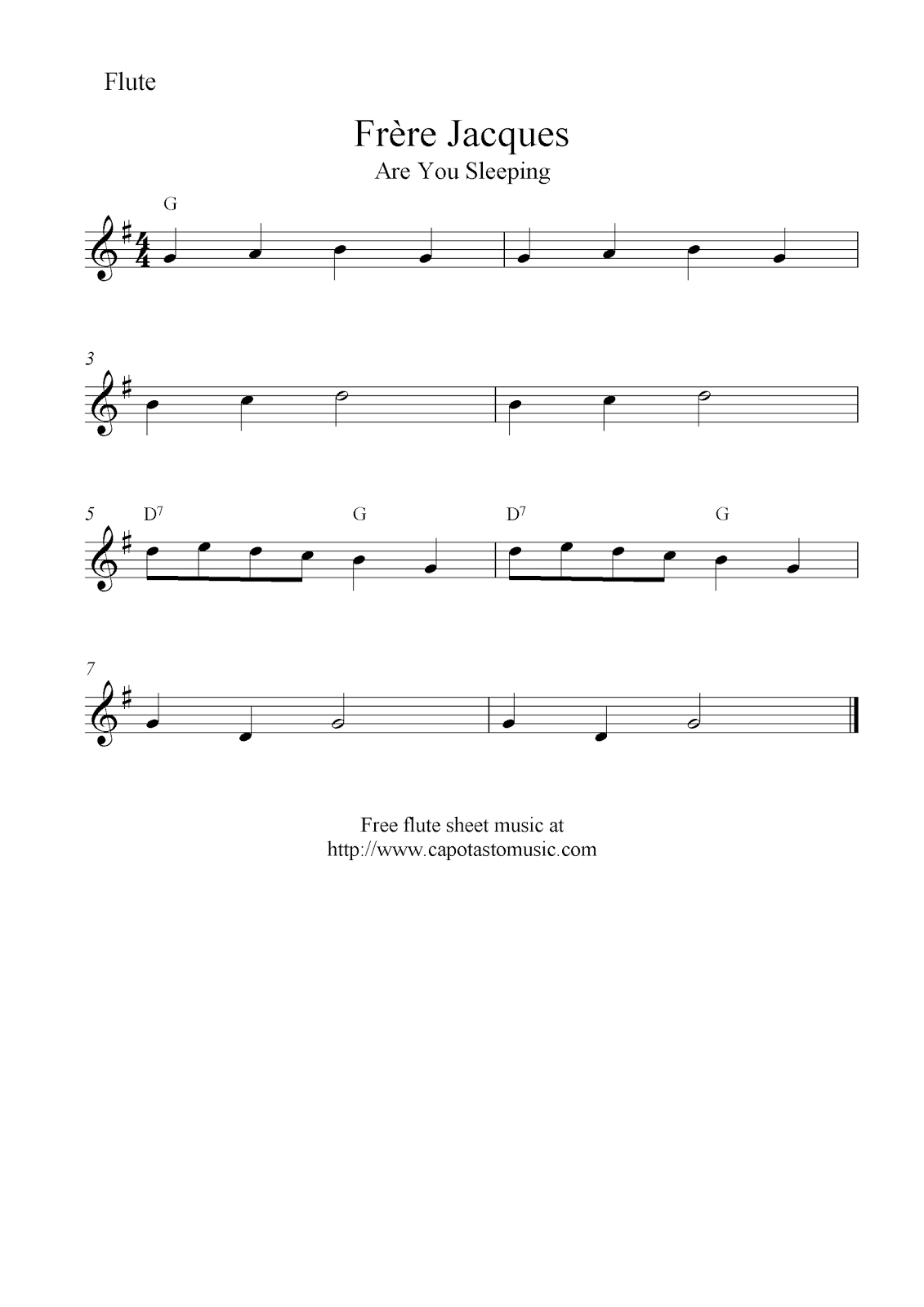 Easy Sheet Music For Beginners Frère Jacques (Are You Sleeping) free