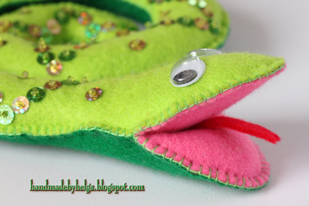 Handmade by Helga Green felt snake