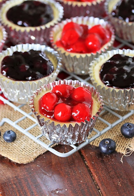 Mini Red White & Blue Cheesecakes on Cooling Rack Image