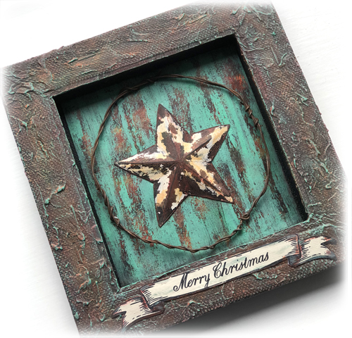 Rusty Star Canvas with PaperArtsy ESC08 stamps and Seth Apter PaperArtsy Fresco chalk paints - by Nikki Acton