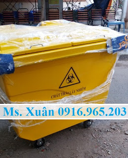 Xe thu gom rác y tế màu vàng 660 lít 4 bánh xe Xe thu gom rác y tế màu vàng 660 lít 4 bánh xe