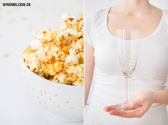Popcorn Rezept Honig Kokosöl Sektgläser Gold bemalen Popcorn Rezept Honig Kokosöl Sektgläser Gold bemalen