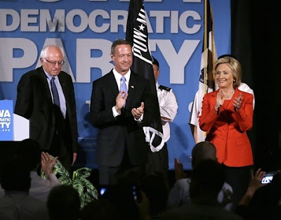 Democratic presidential candidates, from left, Bernie Sanders,
Martin O’Malley, Hillary Clinton, November 2016. Democratic presidential candidates, from left, Bernie Sanders, Martin O’Malley, Hillary Clinton