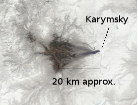 Dépôts de cendres du volcan Karymsky